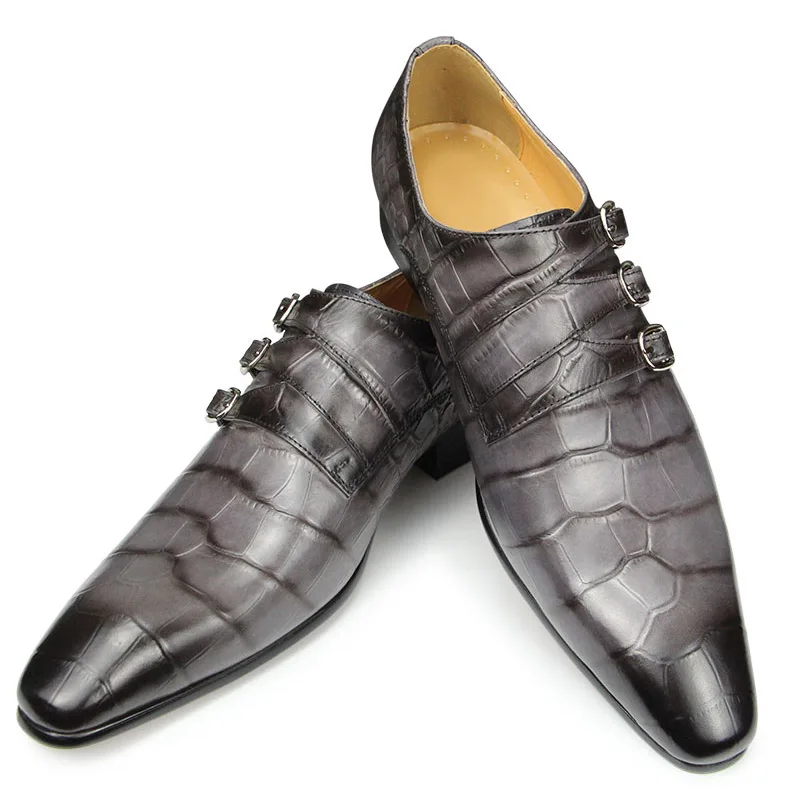 Sapatos de couro com padrão crocodilo masculino, fundo elegante, mocassins de couro puro, nova moda, roxo