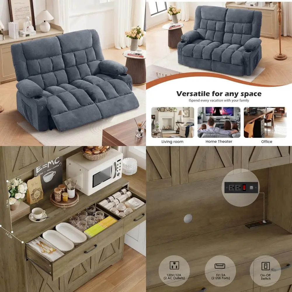Extra grote ergonomische fauteuil loveseat met zijvakken en bekerhouders voor comfortabele zitplaatsen in de woonkamer