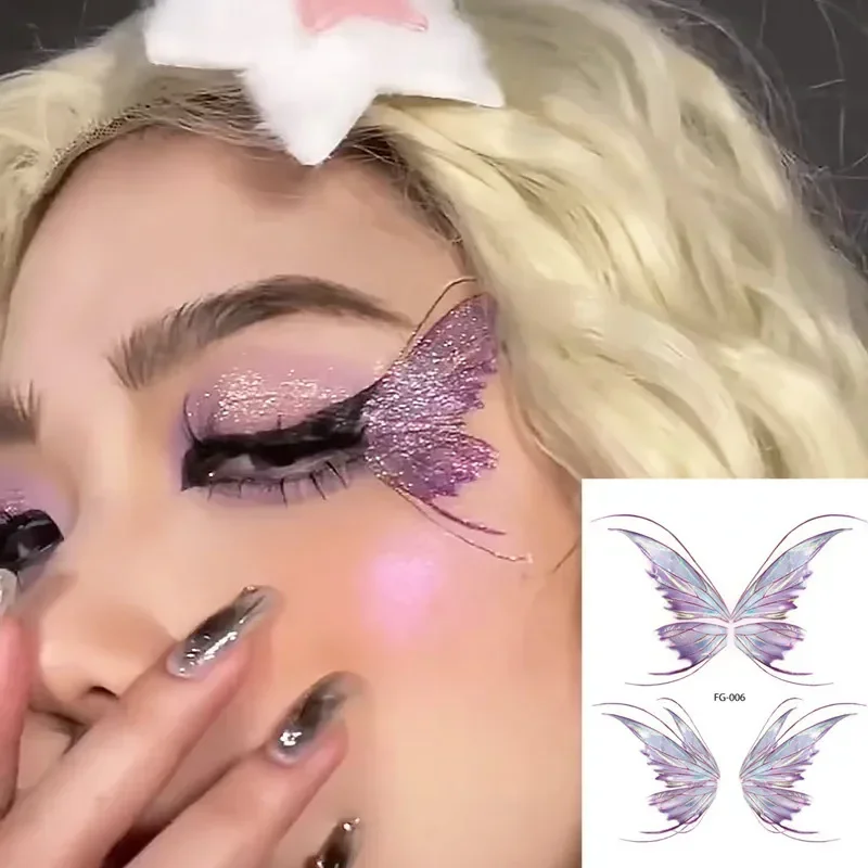 

Fairy Butterfly Wings Shiny Tattoo Sticker Waterproof Eyes Face Hand Body Art Fake Tattoos Women Makeup Dance Music Festival