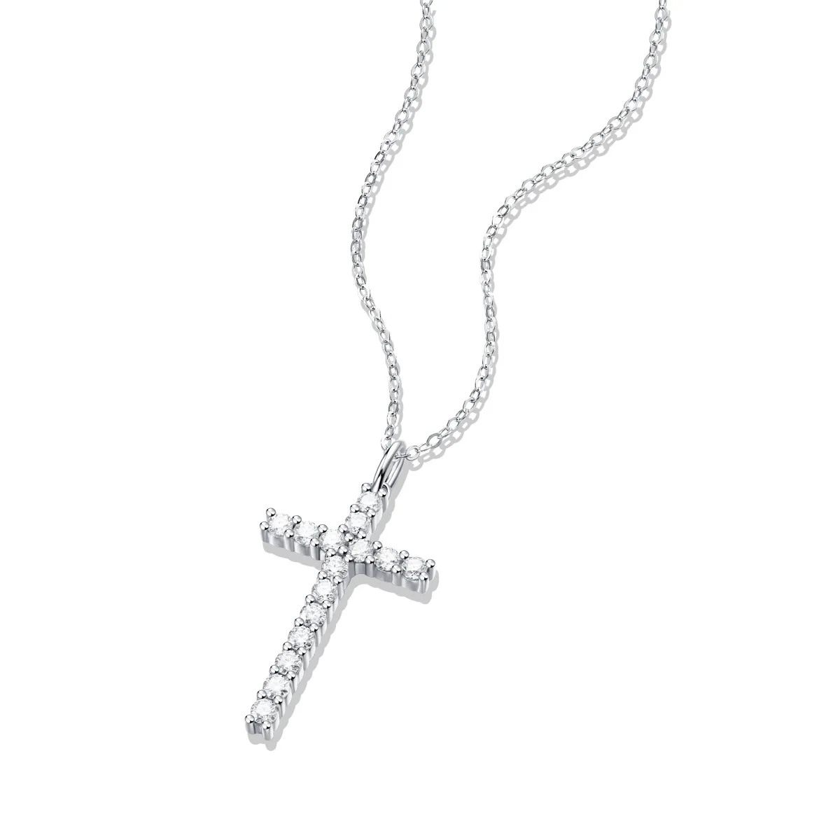 AIFAFA 0.9 Carat Real All Moissanite Cross Necklace Pendant High Quality S925 Sterling Silver Crucifix Neck Jewelry Wholesale