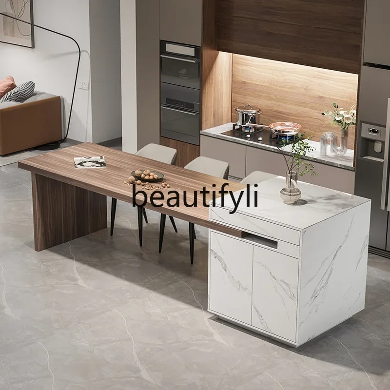 

X Dining table integrated with household retractable light luxury rock slabs simple modern open mid-island table spacious