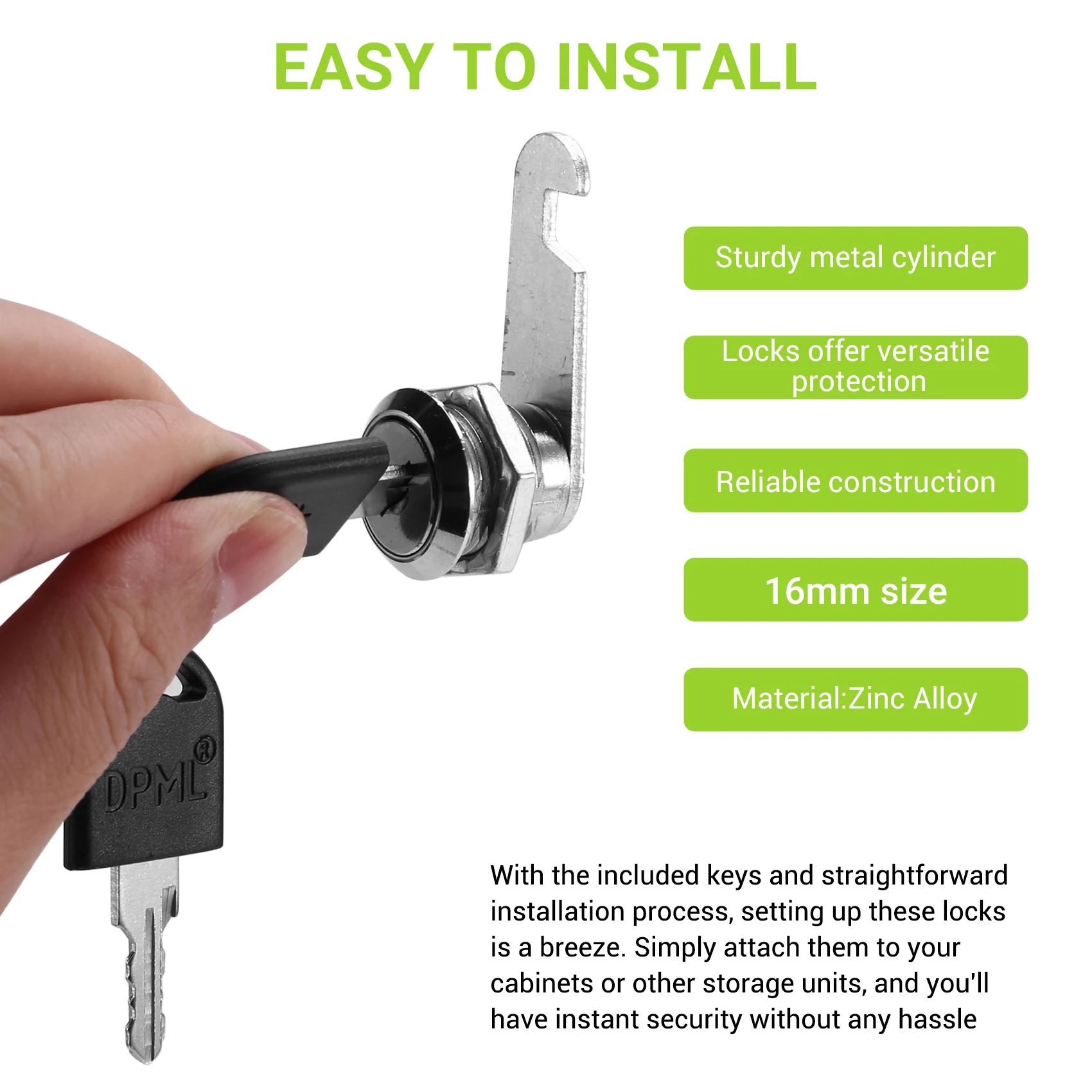 ABHU 10 Set Security Lock Metal Cylinder Cabinet Locker Cam Lock With Keys Security Mailbox Lock Drawer 16Mm