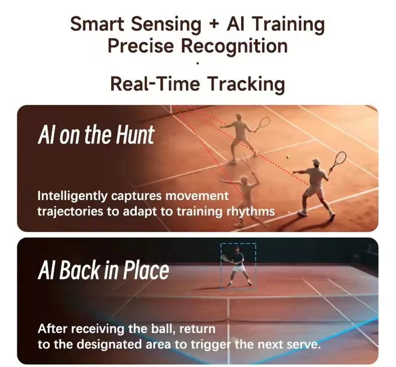 Professional PUSUN PT-PRO MAX Portable AI Tennis Ball Launcher Visual Tracking Match Simulation Smart Training Programs