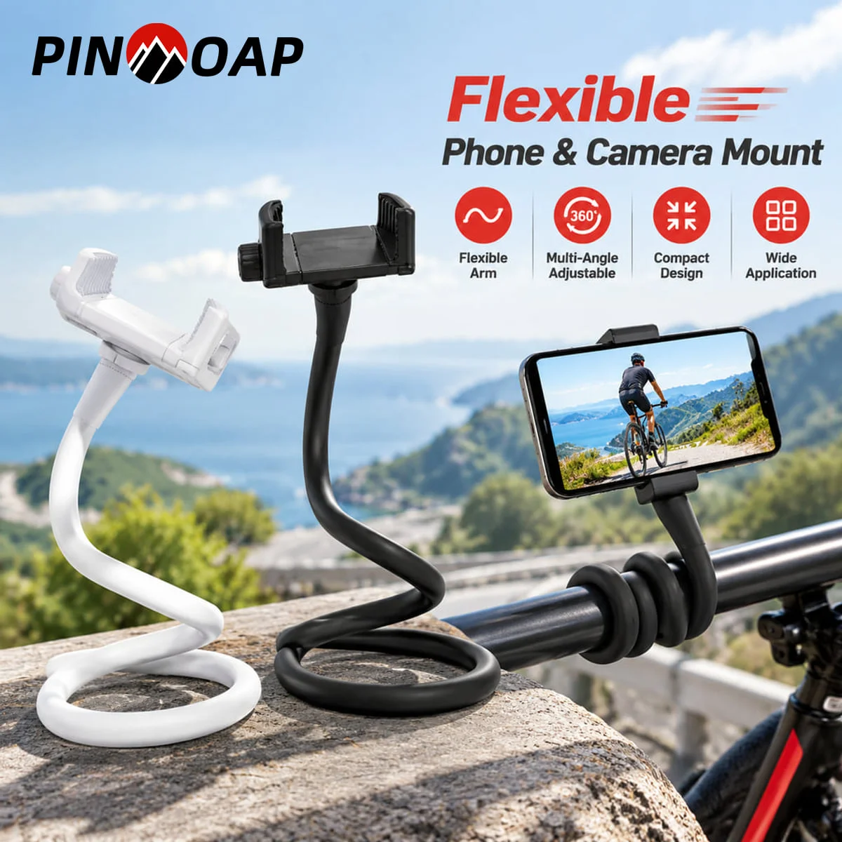 PINMOAP Flexible Baby Monitor Stand Phone Holder Adjustable Clamp Mount for Desk Bedside Office and Live Streaming