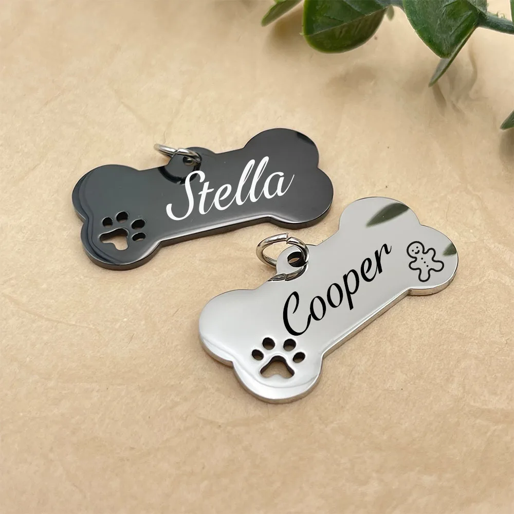 Stainless Steel Bone Dog Tag Personalized Dog Collar Tag Engraved Dogs Name Tag Custom Pet ID Pendant Puppy Collars Customized