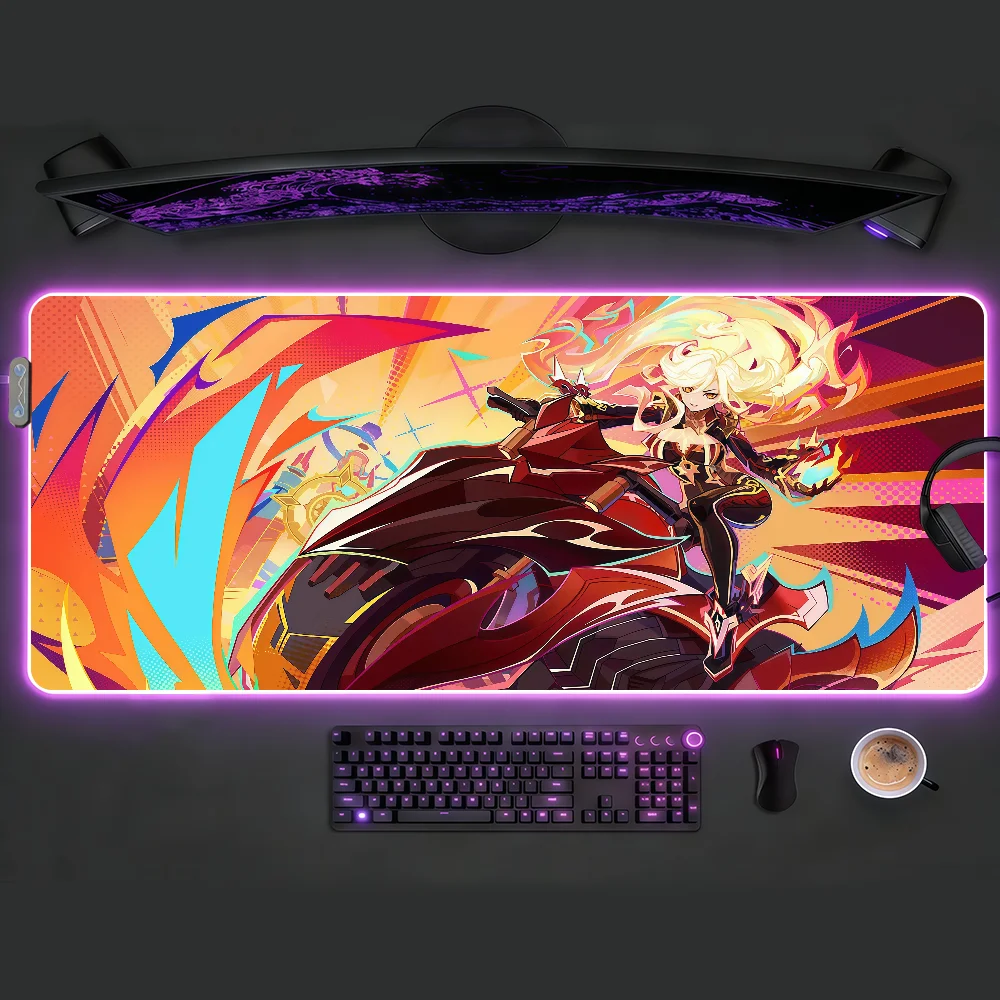 Genshin Impact Mavuika Mouse Pad RGB LED Non-slip Desk Mat Rubber Gaming Accessories Large XXL Computer Office Keyboard Carpet