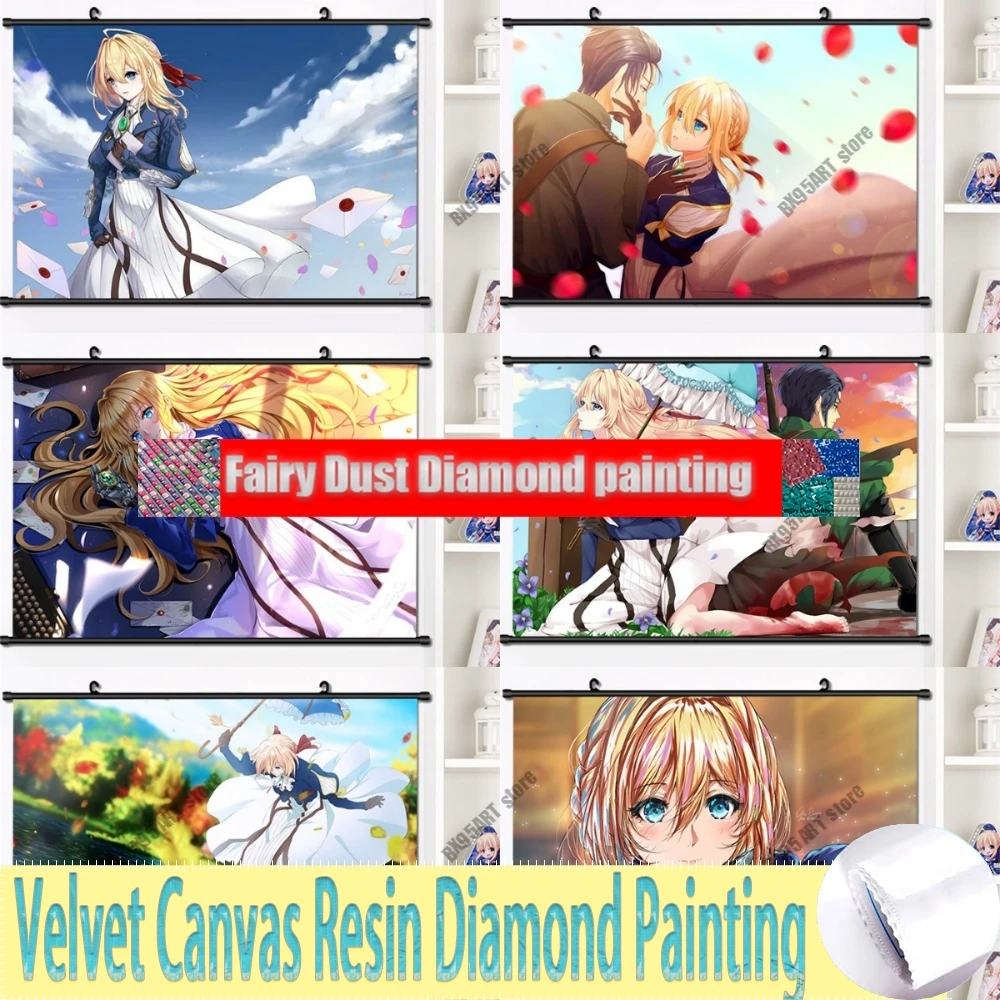 Fairy Dust Resin Diamond Painting Cross Stitch Kits Japan Anime Manga Violet Evergarden Embroidery Full Square Mosaic Room Decor