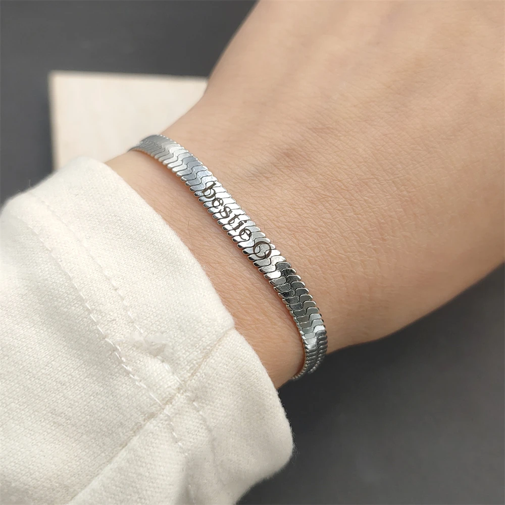 Custom Name Bracelets Stainless Steel Herringbone Bracelet Snake Chain Pulseras Jewellery Women Men Personalized Gift