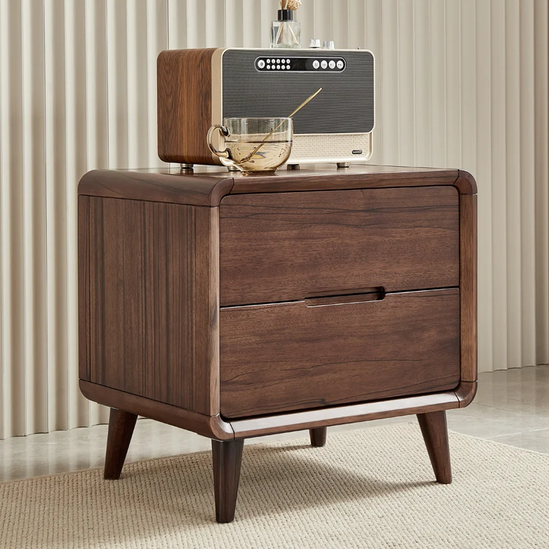 xx- Nightstands Wood One Drawer Rustic Safe Modern Bookshelf Bedside Table Luxury Walnut Mesita De Noche Side Table^