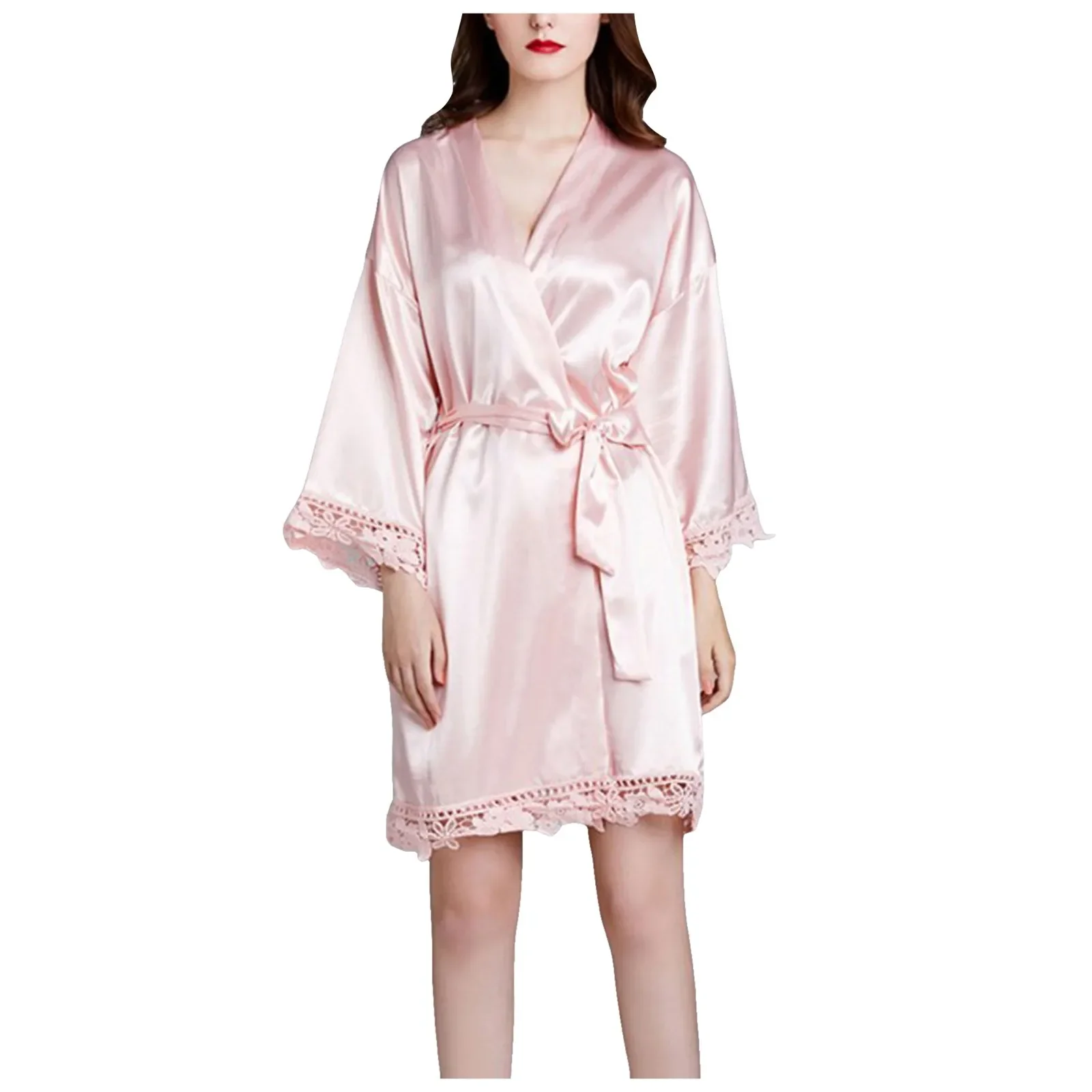 Dressing Gown Women'S Silk Robe Lace Kimono Bridal Silk Robe Bridesmaids Wedding Pajamas Bathrobe Pajamas For Summer Casual