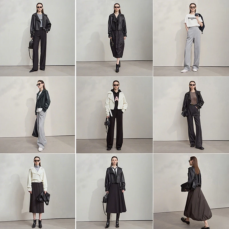 เสื้อแจ็คเก็ตหนังผู้หญิง AMII รุ่นใหม่ประจำฤดูใบไม้ร่วงปี 2025 สไตล์มินิมอลทรงหลวม เสื้อคลุมสั้นสำหรับผู้หญิง ซิปยาว แขนยาว รุ่น 12543043