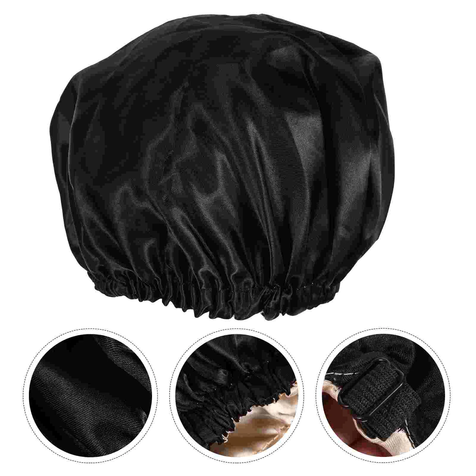 

Silk Sleep Bonnet Adjustable Buckle Double-Layer Bathing Satin Take Black Hair Women Women's