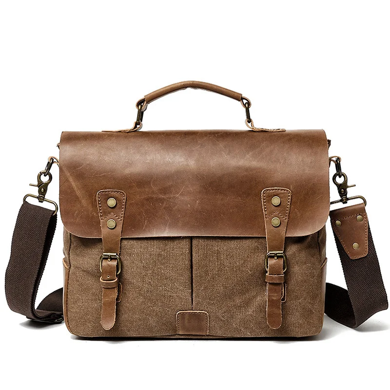 Imagem -02 - Muchuan-mensageiro Masculino Bolsa de Ombro Canvas Maleta de Couro Crazy Horse Retro Office Handmade Masculino