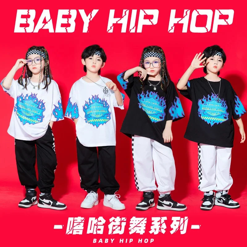 Children's Hip-hop Costumes Summer Korean Version Loose Group Performance T-shirt Boys and Girls Same Hip-hop Hiphop Jazz Dance