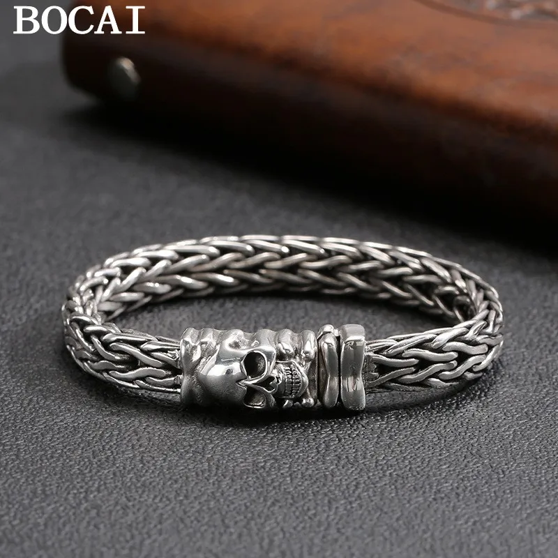 

BOCAI New S925 Braided Bracelet Original Design Skull European And American Wind Trend Motorcycle Punk