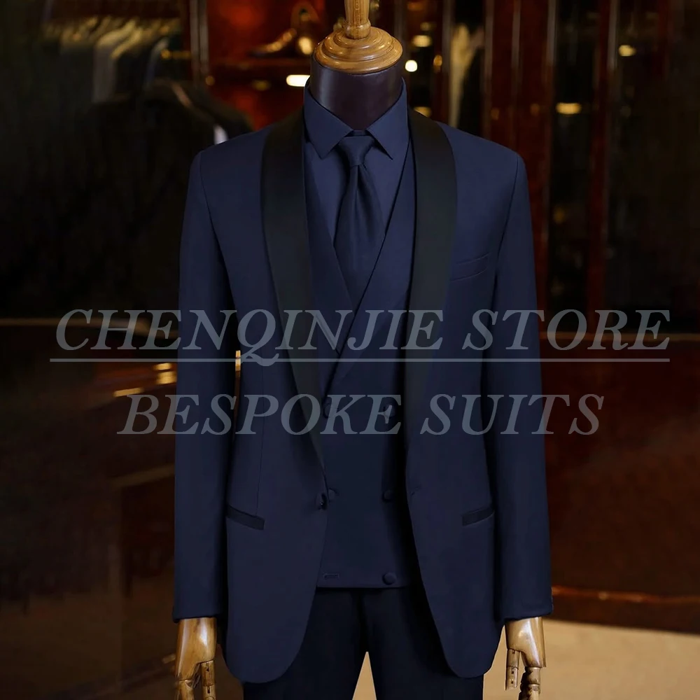 

Мужские костюмы на заказ, комплект из трех предметов, куртка, брюки, жилет, полный комплект, элегантные свадебные однобортные наряды высокого качества, комплекты мужской одежды