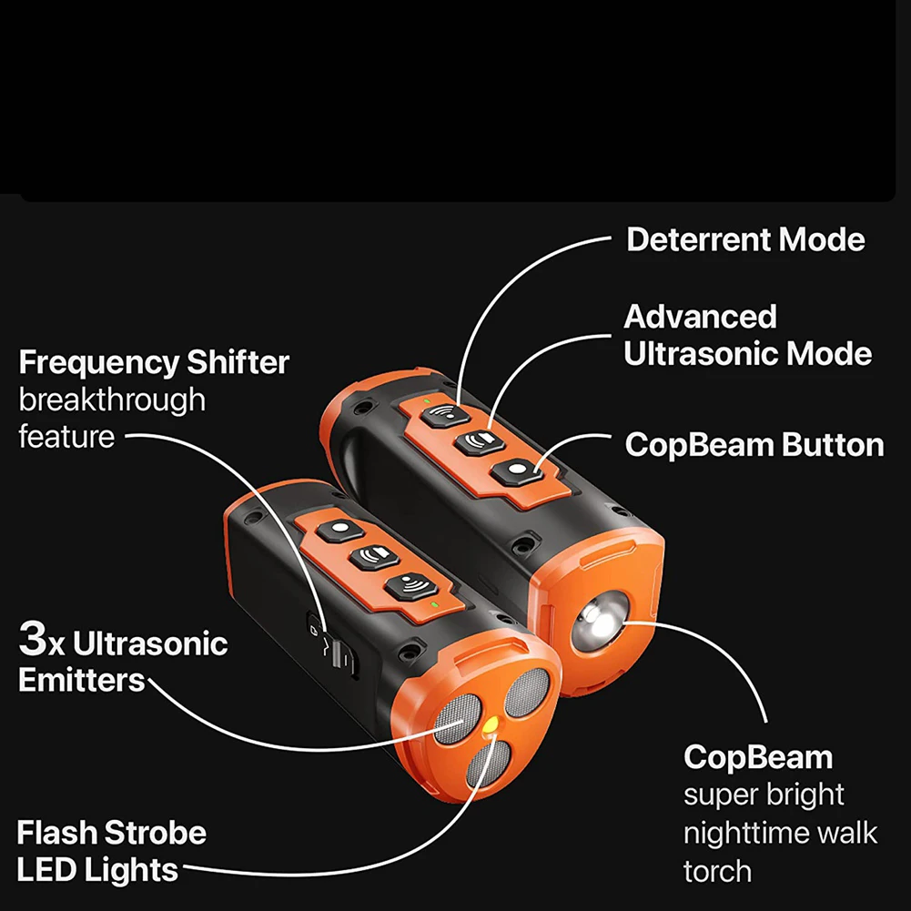 ABPO Repellente per cani da compagnia Dispositivo di addestramento per cani ad ultrasuoni Dispositivo di deterrente antiabbaio per cani ricaricabile con torcia a LED (arancione)