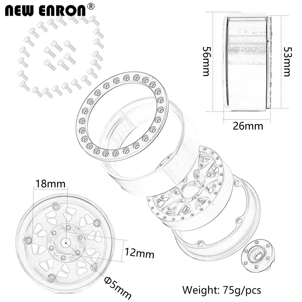 Aluminiowa felga CNC 1.9 cala z beadlockiem, piasta koła do samochodu RC 1/10 Axial SCX10 D90 TRAXXAS TRX4 T6 Redcat