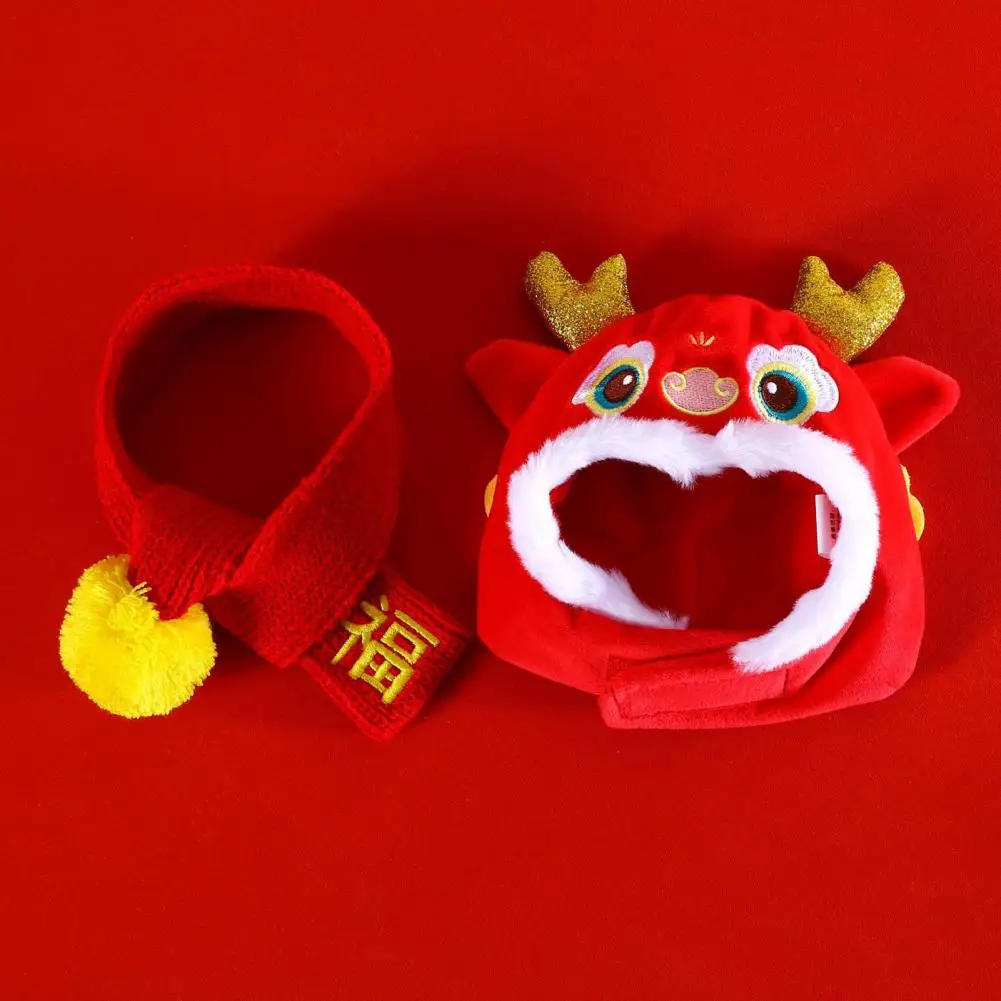 

Soft Pet Hat Chinese Dragon Pet Hat with 3d Horns Embroidered Face for New Year Spring Festival Cosplay Costume Photo for Dogs