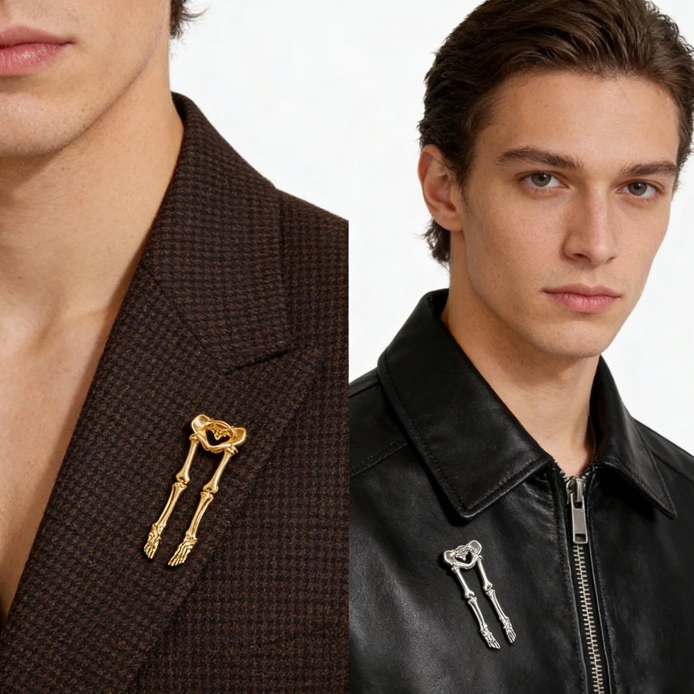 Catuni Bone-Shaped Brooch  Elegant Metal Button Style Insert  Unique Creative Badge Medical Researcher's Accessory Gift