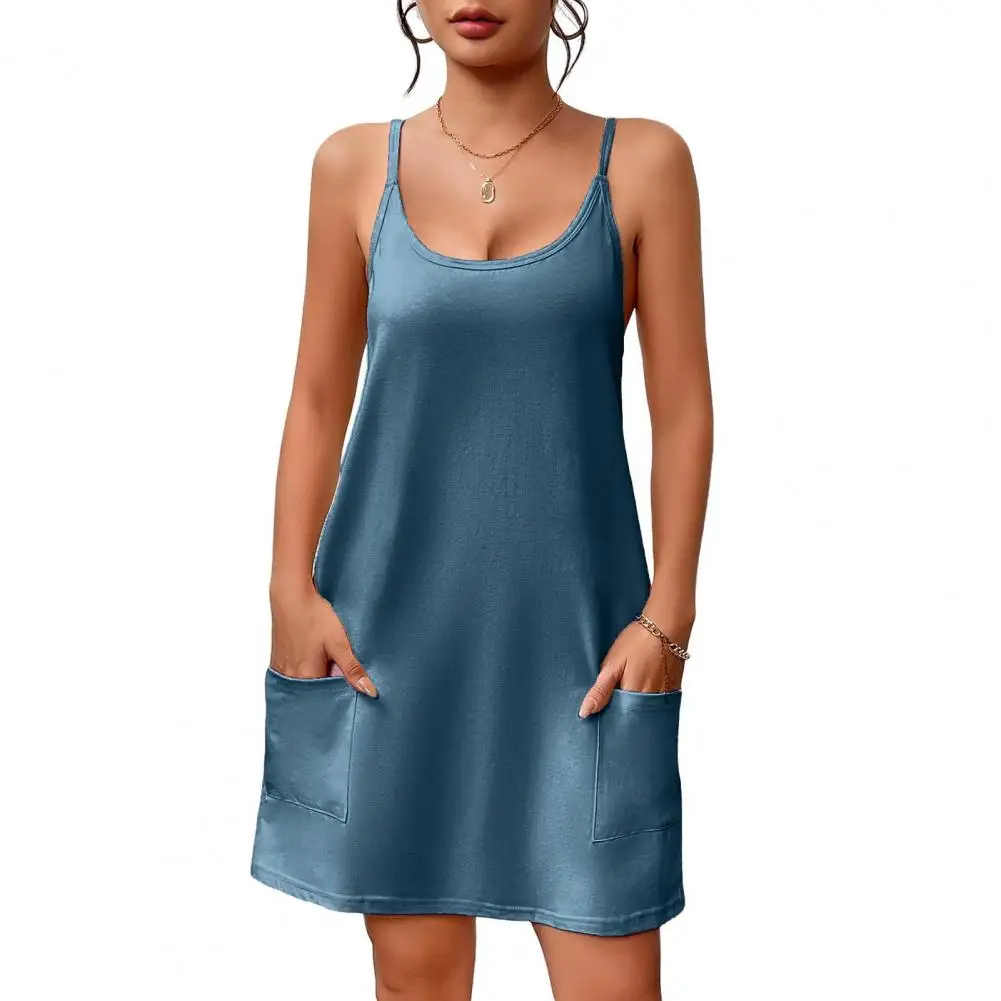 

Women A-line Nightgown Chemise Dress with Pockets Summer Sleepwear Tank Nightshirt Racerback Pajama