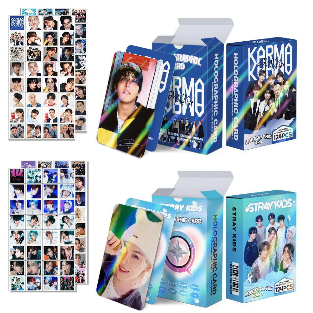 

Коллекция фотокарточек Stray Kids (124 шт.), двусторонние Lomo-карточки со стикерами, K-pop айдолы, для фанатов Феликса, Бан Чана, Хана, подарок для поклонников