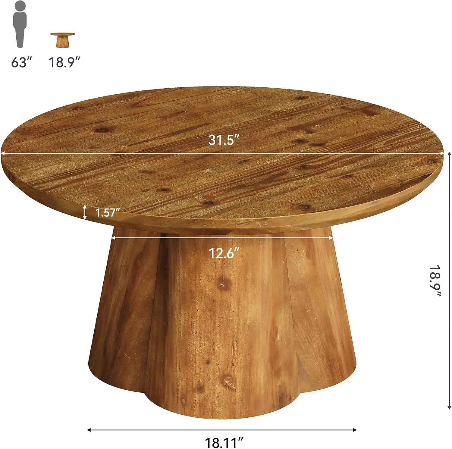 Round Solid Wood Coffee Table, Farmhouse 31.5-Inch Round Tea Center Table with Robust Hollow Base, Living Room, Small Space, Apa