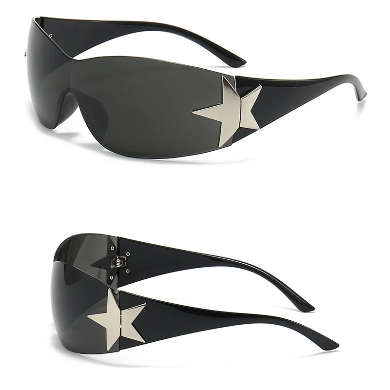 

2024 Fashion Punk Sunglasses for Women Men Trendy Wrap Around Sun Glasses Shades Star Decoration Eyewear Goggles UV400