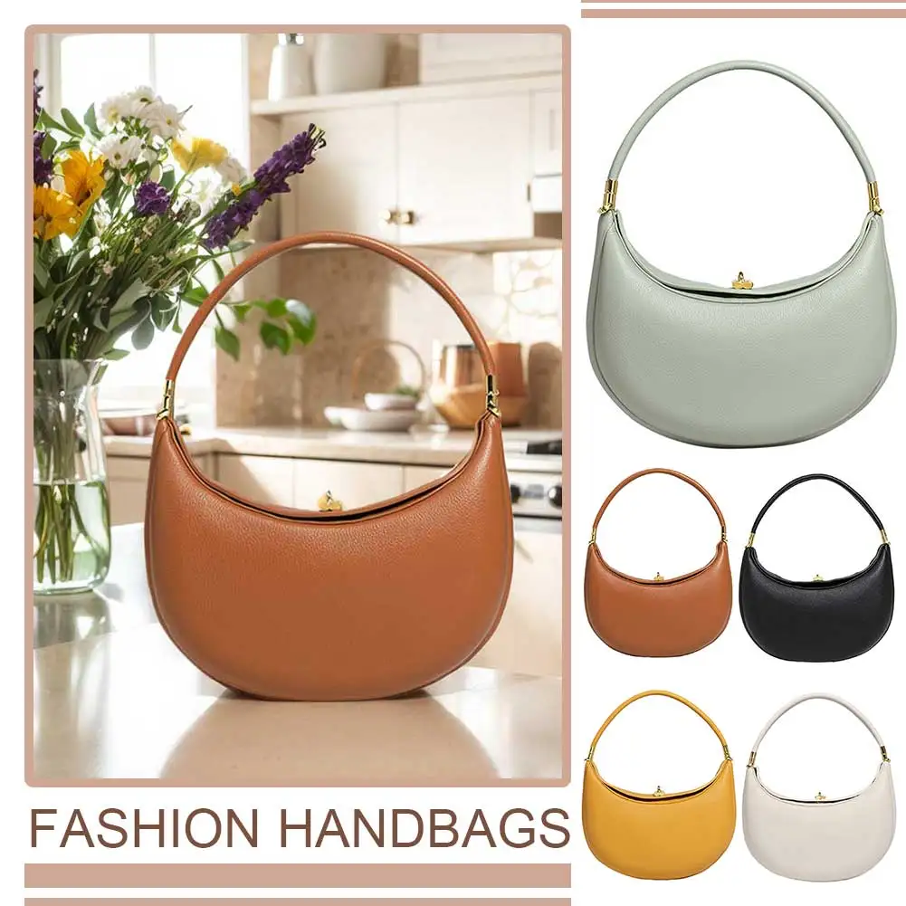 Women Leather Crescent Shoulder Bag Vintage Tote Pouch Chic PU Armpit Bag Satchel Clutch Purse Top Handbags Underarm Hobo Bolsa