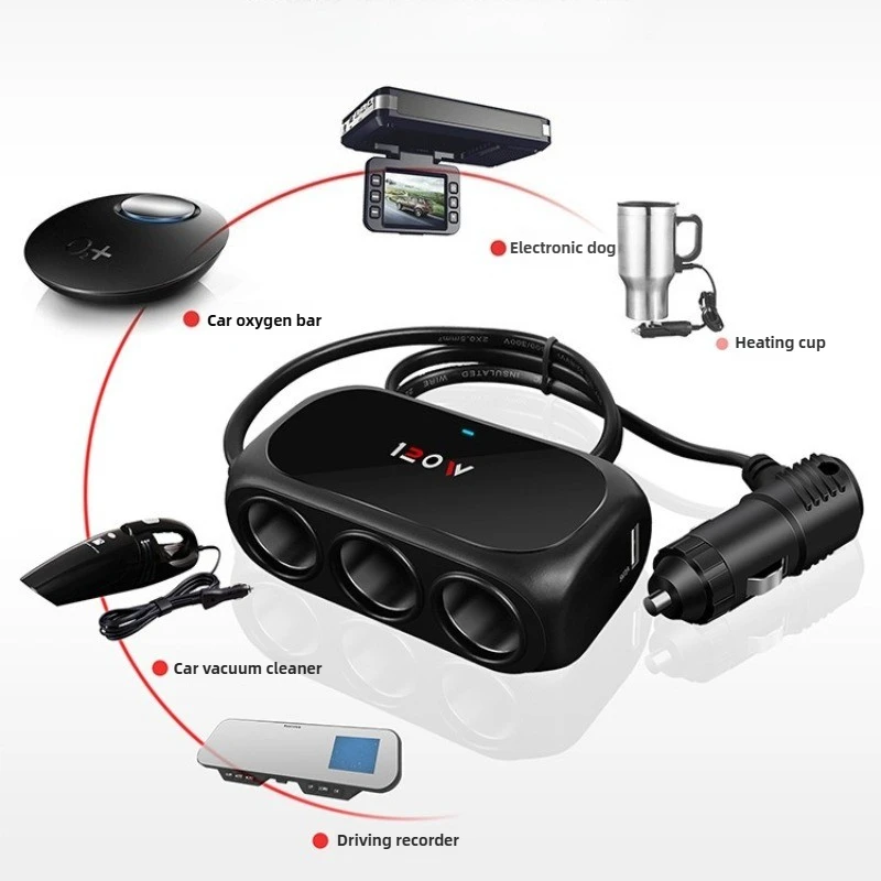 3 Socket Car Cigarette Lighter Splitter Dual USB LED Car Fast Charger 120W 12V 24V Car Charger Adapter for IPhone GPS Dashcam