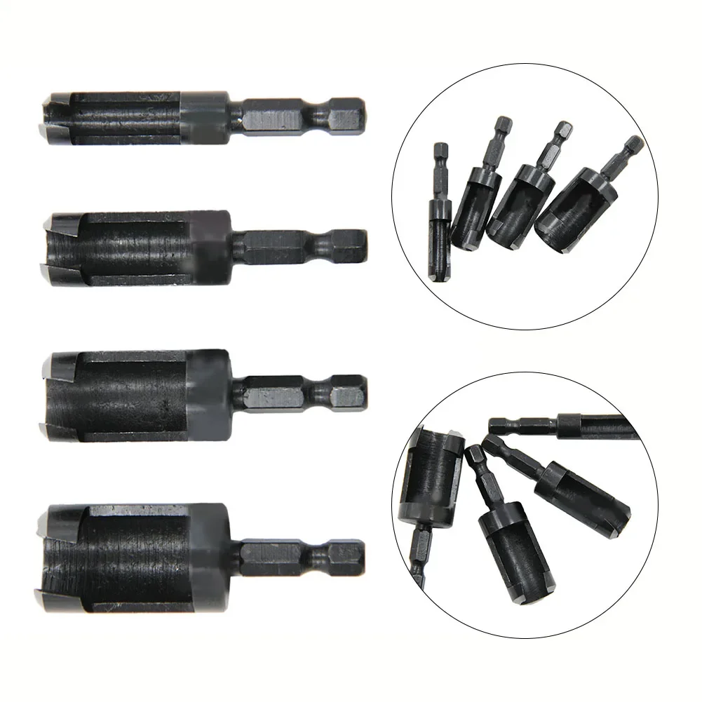 4Pcs 6mm-16mm Hex Shank Wood Plug Hole Cutter Drill Bit Plug Cutter Bored Hole Wood Tenon DIY Cutting Power Tool