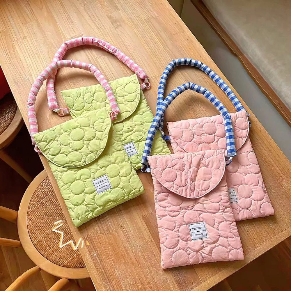 

Fashion Quilted Down Cotton Storage Bag Ins Portable Small Tote Bag Korean Style Lightweight Snack Storage Bag Daily