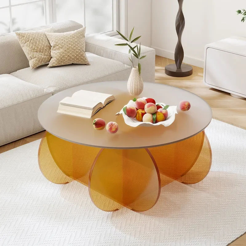Modern Italian Round Glass Coffee Table for Living Room Small Apartment Light Luxury Simple Design Household Furniture Side