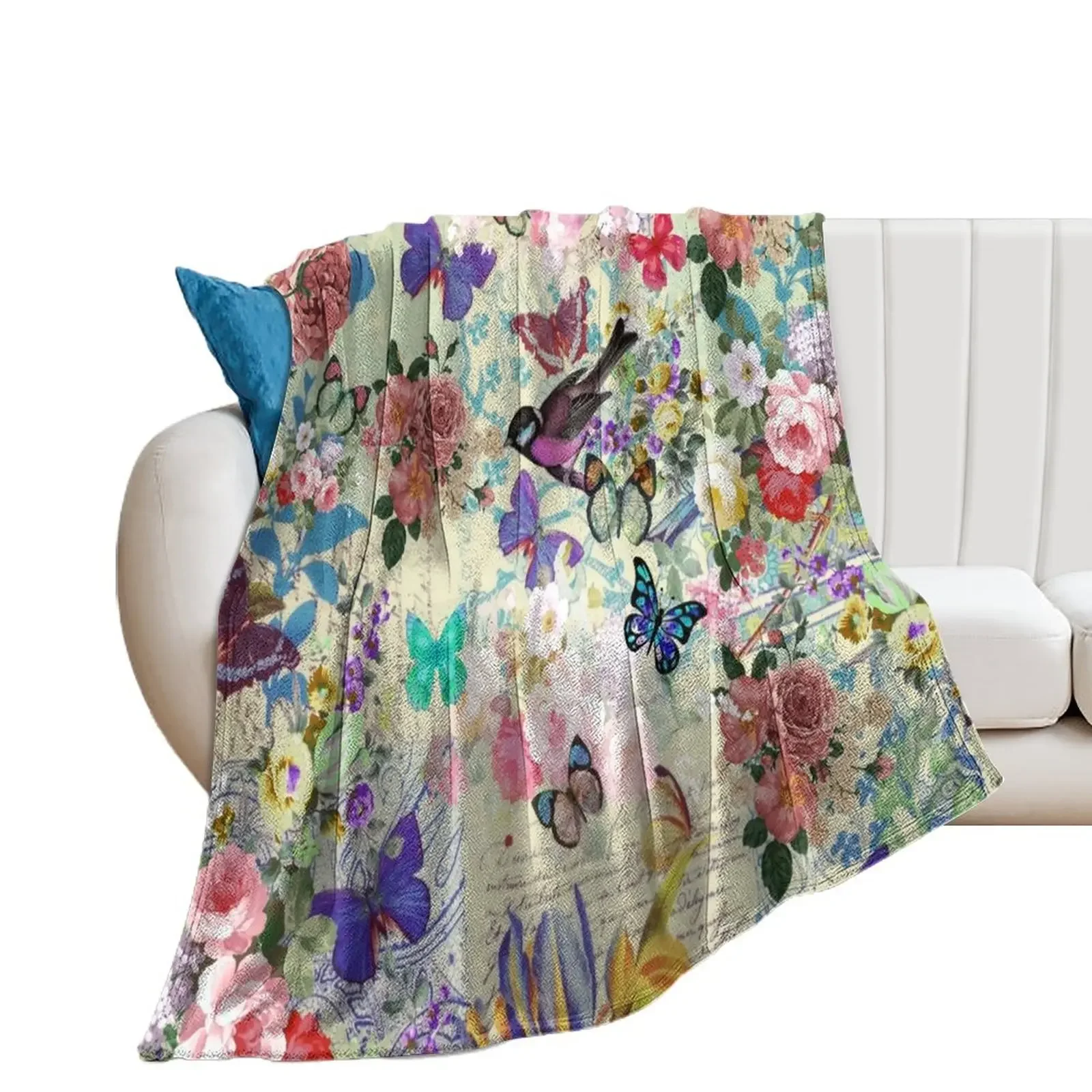 

Colorful bird butterflies vintage floral pattern Throw Blanket Sofa Throw Tourist Blankets