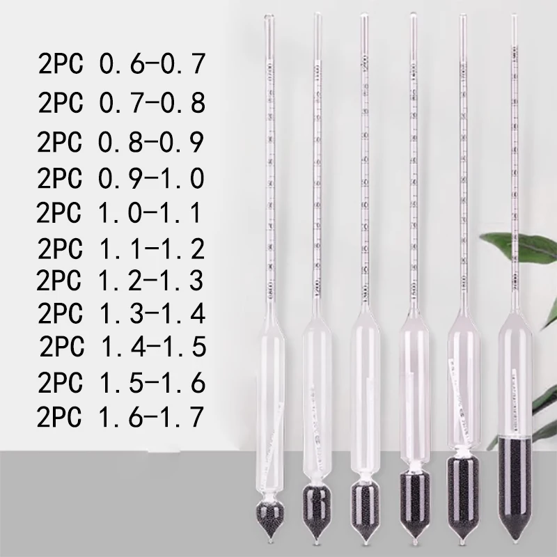 

2PCS/lot glass Densitometers chemical laboratory glass liquid hydrometer densimeter Density Meter 1.0-0.1kg/m3, 1.1-1.2kg/m3