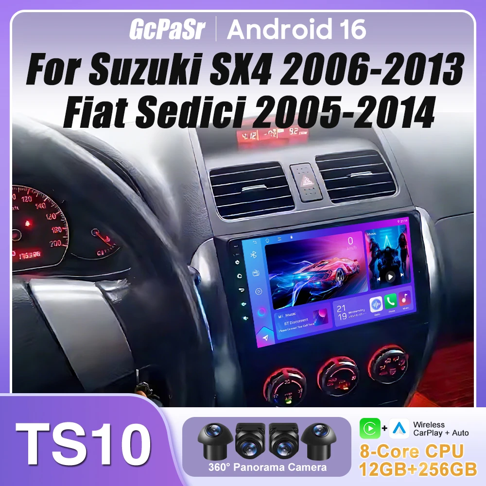 

Для Suzuki SX4 2006-2013, Fiat Sedici 2005-2014: Автомагнитола с Carplay, GPS, Android 16, навигацией, Android Auto, 4G, без 2DIN DVD