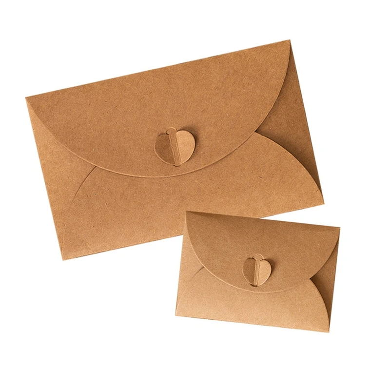 

100Pcs Kraft Mini Envelopes Brown Kraft Envelopes Retro Love Kraft Paper For Gift Cards And Business Cards 17.5X11cm