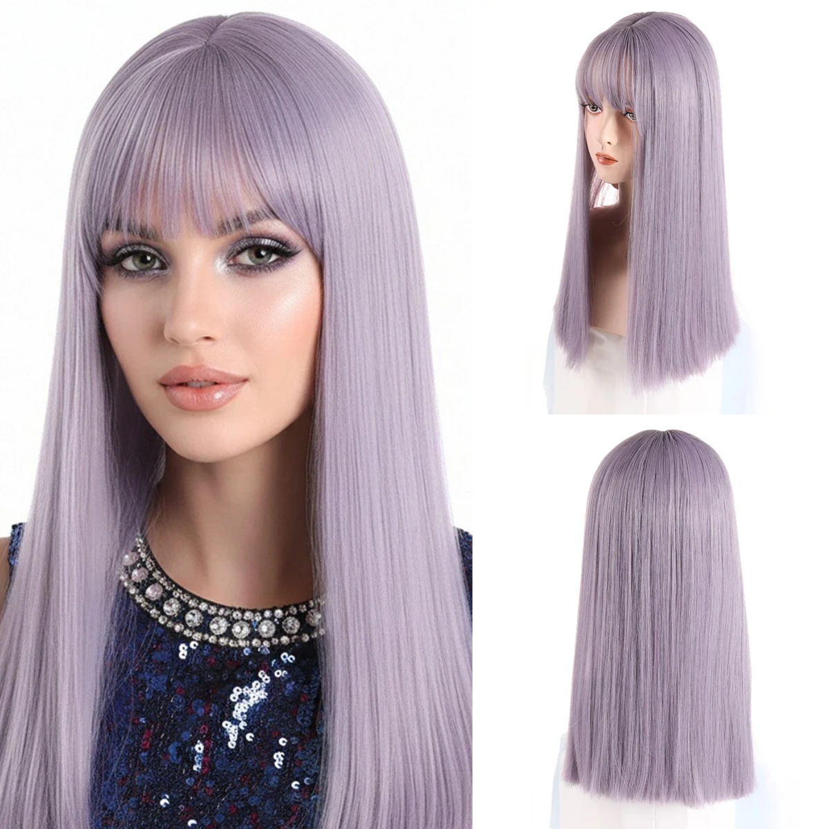 

Women's Heat Resistant Synthetic Wig Purple Middle Length Straight Lolita Style With Bang for Cosplay Party Daily