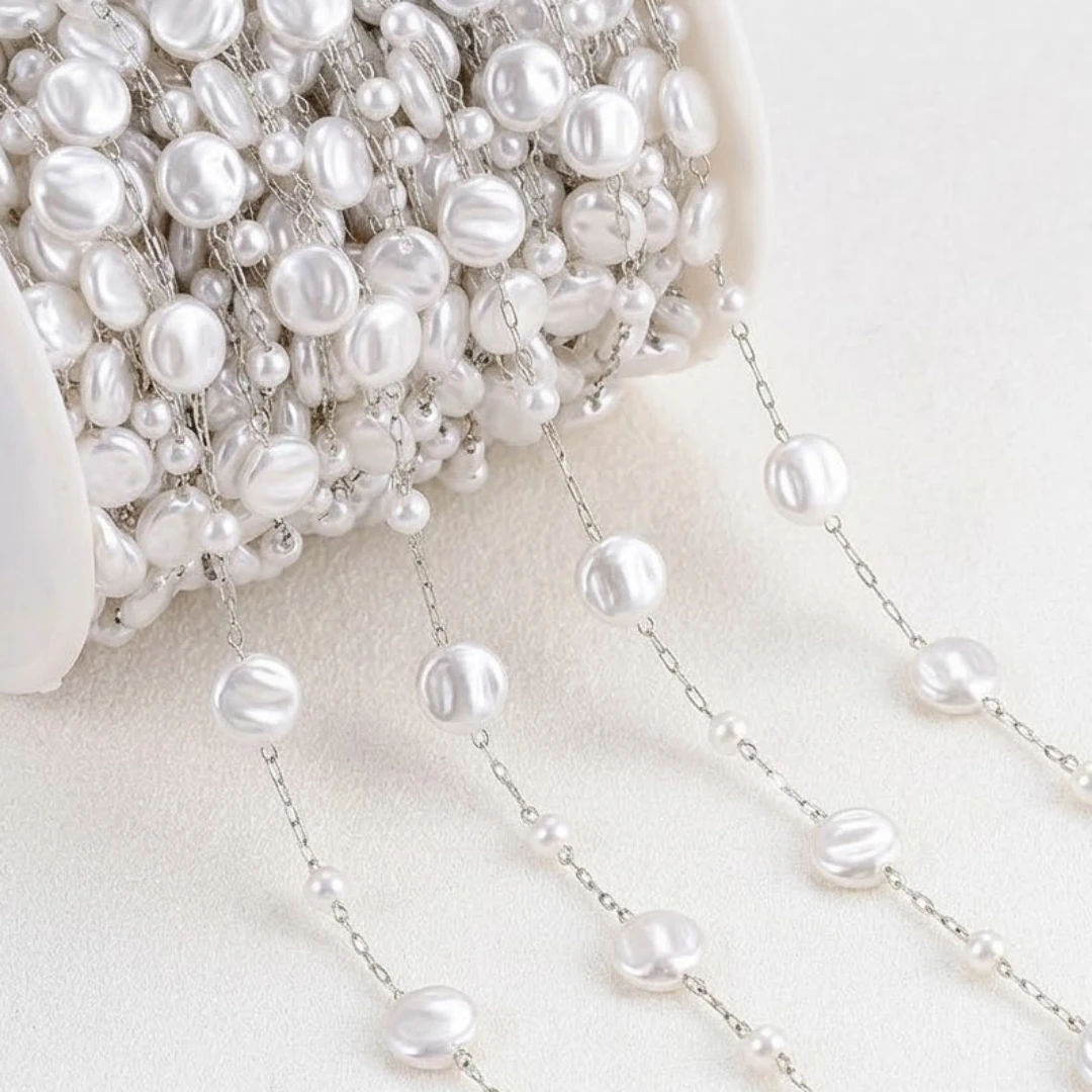 0,5 Meter/1 Meter Goldene Perlenketten für Schmuckherstellung DIY Handwerk Edelstahl Kunstperlen-Kette für Halskette Armband – Detail 5