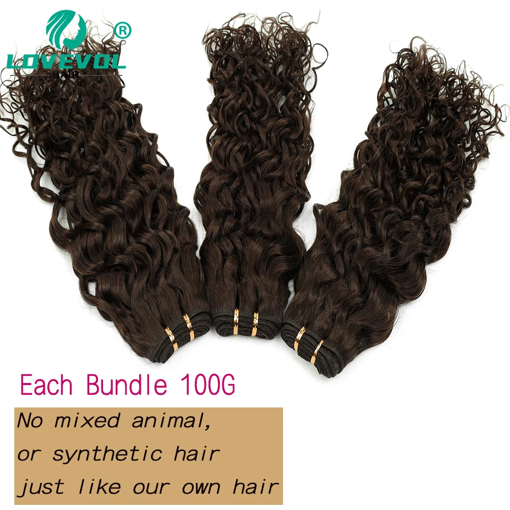 Lovevol-Brazilian Natural Curly Tece, Trama, 100% Pacotes de Cabelo Humano, Máquina Feita, Cabelo Remy, Castanho Escuro, 12 "a 18"