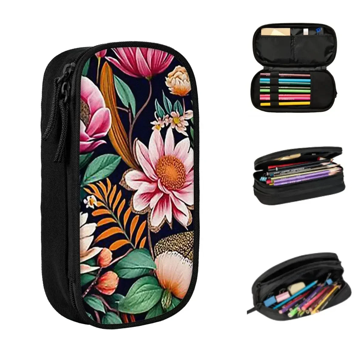 

Midnight Floral Watercolors Pencil Cases Big Capacity Pen Bags Pen Box Pencil Pouch For Boys Girls Students Stationery Office