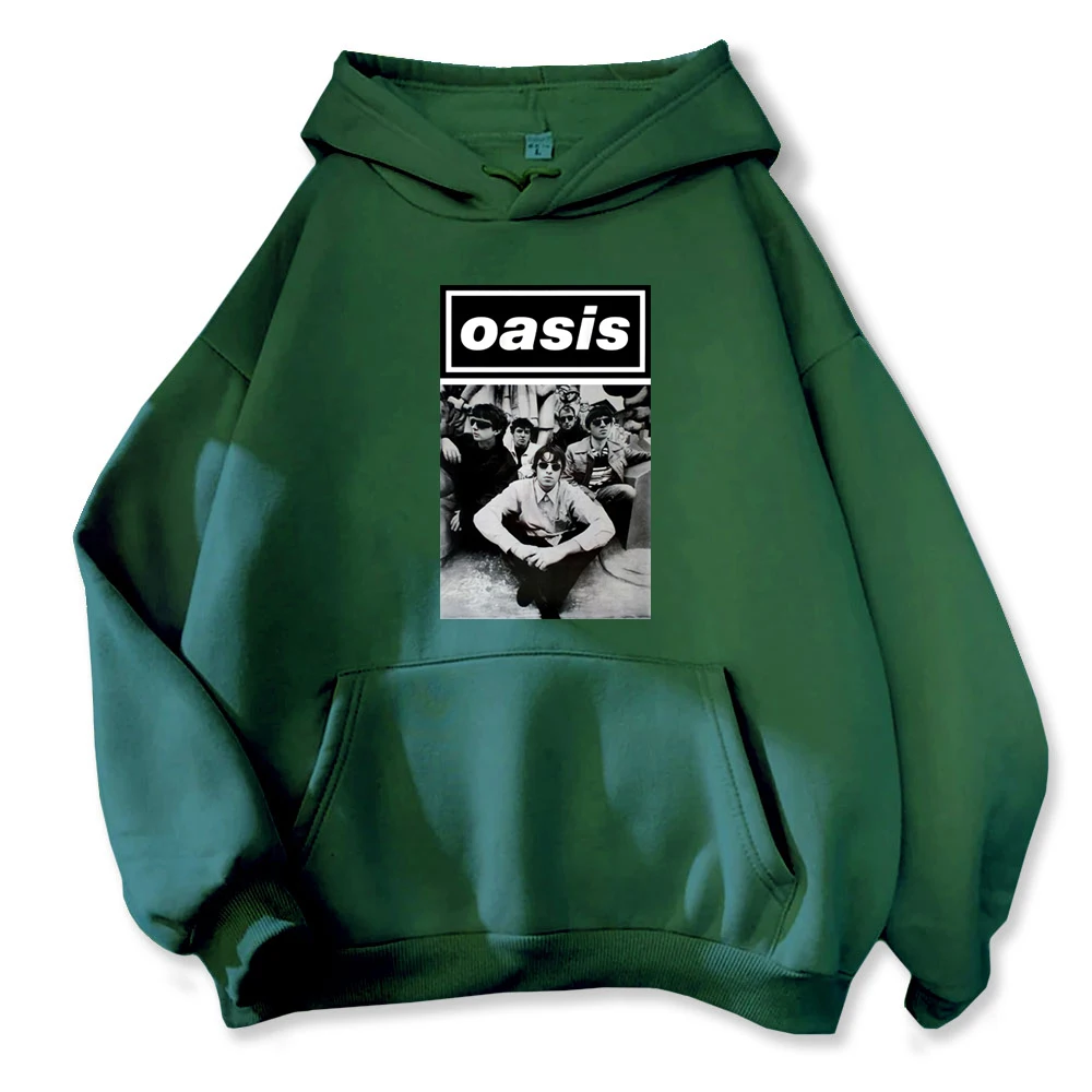 Vintage Oas Band Print Long Sleeve Hoodie Casual Crew Neck Hoodie for Everyday Street Wear for Both Men and Women