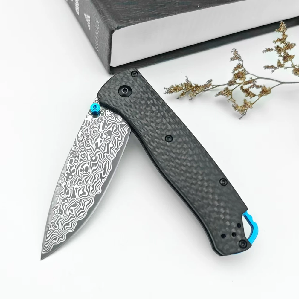 BM 535 Tactical Folding Knife Damascus Steel Blade Carbon Fiber Handle EDC Multitools Tool for Outdoor Camping and Hiking