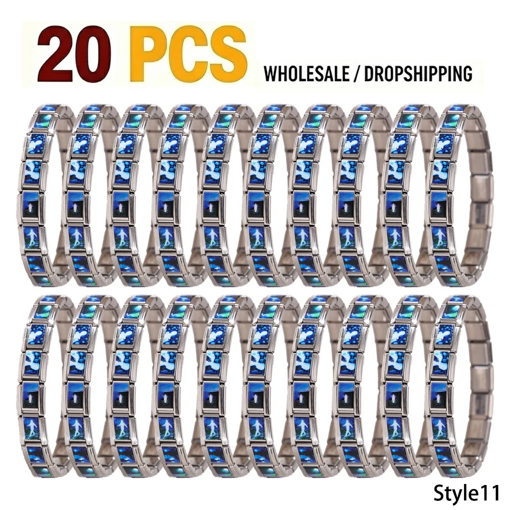 20PCS 9mm Wholesale Stainless Steel Italian Charm Bracelet Bulk Lot Modular Composable New Art Style Jewelry for Dropshipping
