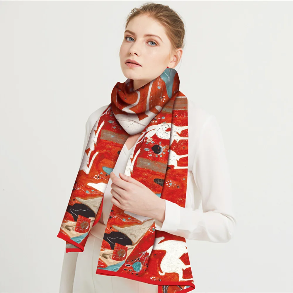 

Long Double Layer Silk Scarf Women's Decorative Chang'an Tang Dynasty Wall Painting Design Drifting Ribbon Scarf Mom's Gift