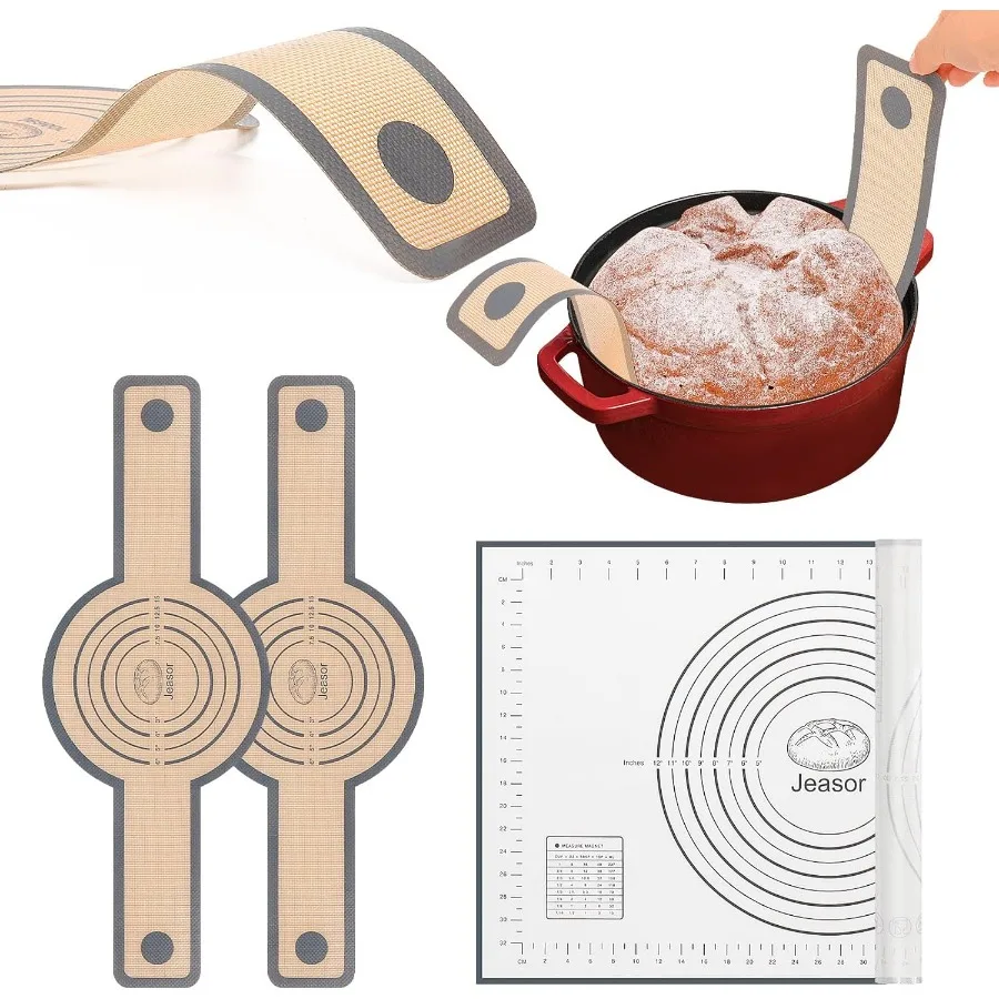 

3 PCS Silicone Baking Mat Set Silicone Bread Sling for Dutch Oven Reusable Sourdough Bread Baking Supplies NonStick and Easy Cl