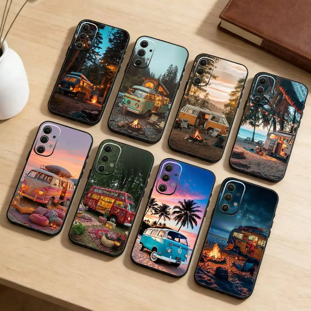 

Combi Van Car Outdoor Camping Phone Case For Samsung Galaxy A73,A21s,A22,A31,A52,A53,A71,A41Soft Black Shell