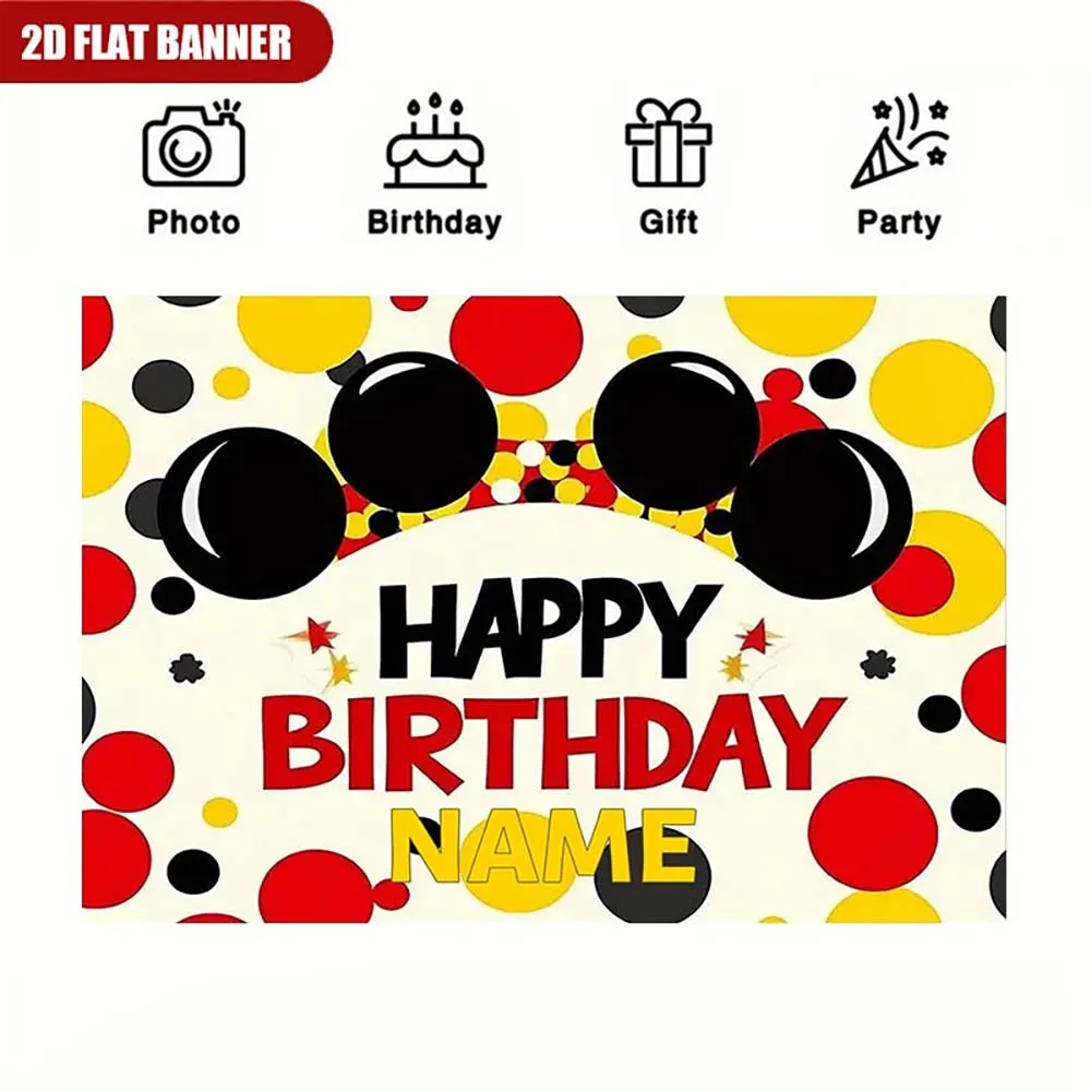 1pc  Mickey Mouse Themed Happy Birthday Custom Name Party Banner Backdrop - view 5