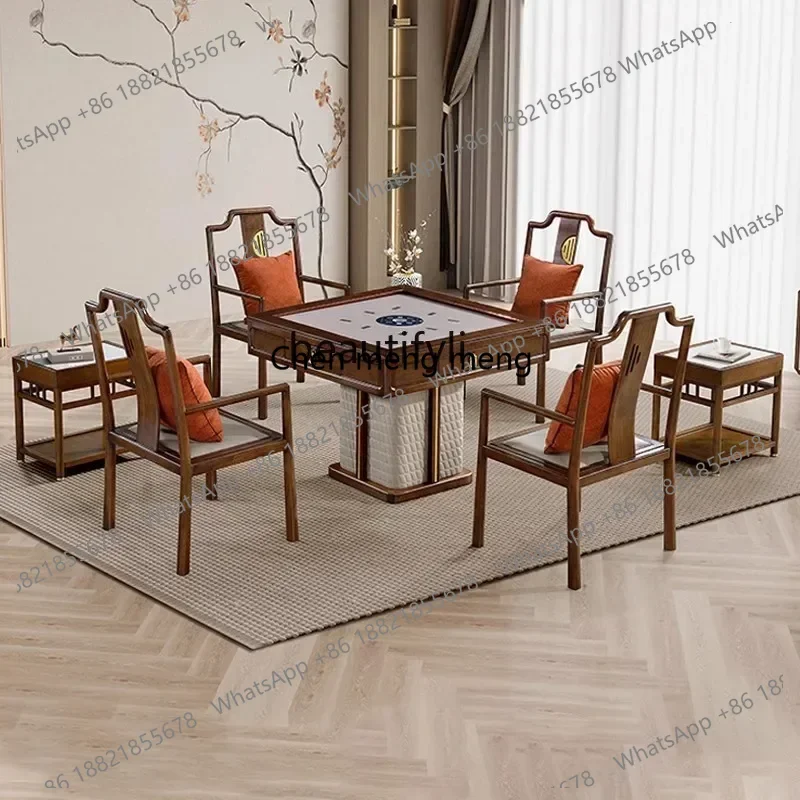 LHY26 ssNew Chinese solid wood automatic household rock slab mahjong table dining table dual-purpose integrated multi-function