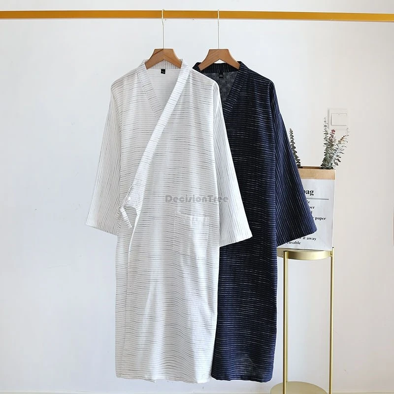

2025 new japan style simple striped bathrobes for men spring and autumn pure cotton double-layer bathrobes home wear and pajamas